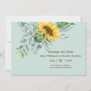 Wedding Sunflower Rustic Change the Date Green Save The Date