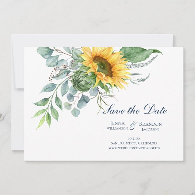 Wedding Sunflower Script Save the Date (Front)