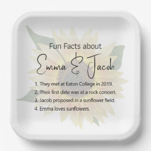 Wedding Sunflower with Fun Facts  Paper Plate