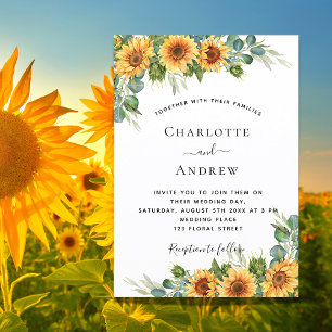 Wedding sunflowers eucalyptus boho elegant invitation postcard
