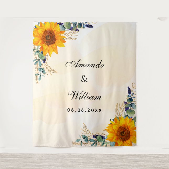 Wedding sunflowers eucalyptus greenery names tapestry (Front)