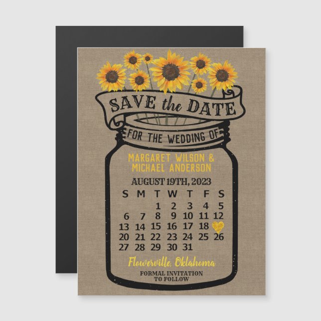 Wedding Sunflowers Jar August 2023 Calendar Magnet (Front/Back)