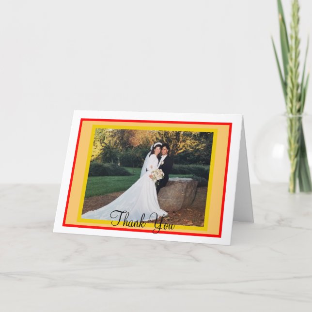 Wedding Sunset Red Orange Photo Thank You Card (Front)