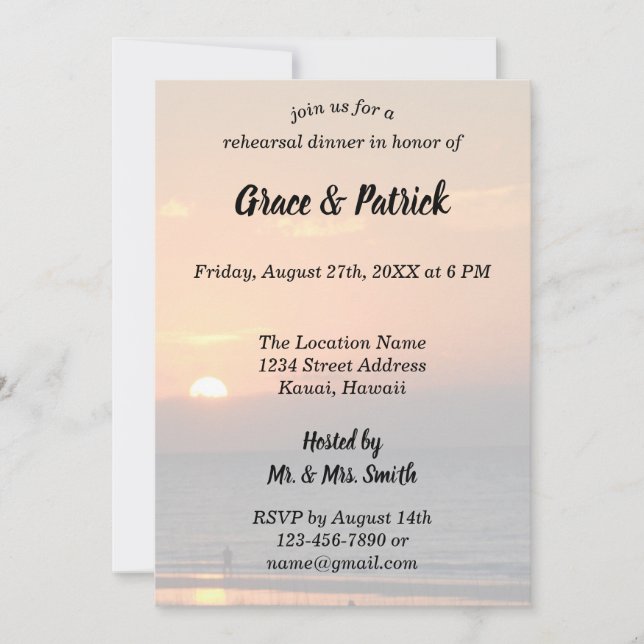 Wedding Sunset w/ Palm Tree Silhouette Beach Scene Invitation (Front)