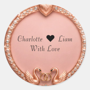 Wedding Swan Couple Bridal Floral Frame Classic Round Sticker
