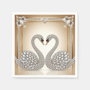 Wedding Swan Love Heart Gold And Crystal Napkin