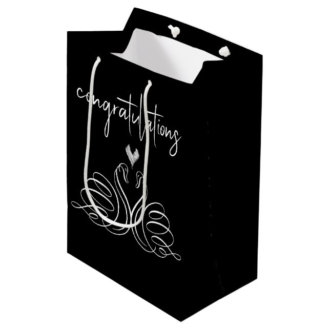Wedding Swans and Heart Congratulations Medium Gift Bag (Front Angled)