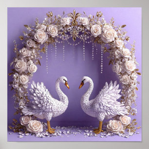 Wedding Swans Elegant Nature Art 🦢🤍🌹✨ Poster