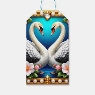 Wedding Swans Framed with Gold and Blossoms Gift Tags