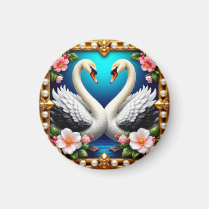 Wedding Swans Framed with Gold and Blossoms Magnet