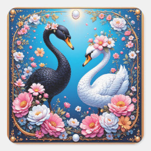 Wedding Swans Framed with Gold and Blossoms Square Sticker