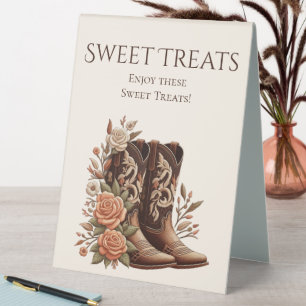Wedding Sweet Treats Sign-Cowboy Boots and Flowers