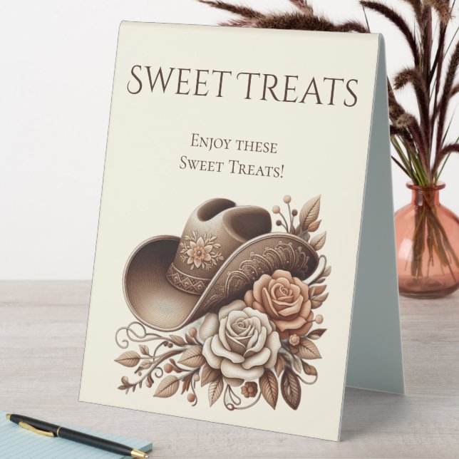 Wedding Sweet Treats Sign-Cowgirl Hat with Flowers (In SItu (Table))