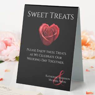 Wedding Sweet Treats Sign-Heart Shaped Red Rose-