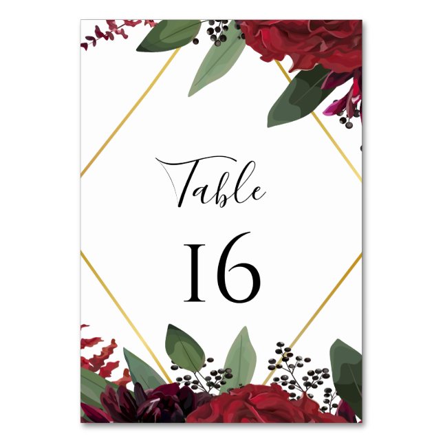 Wedding Table Card | Floral Burgundy Marsala (Front)