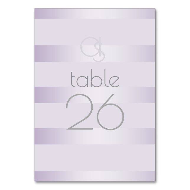 Wedding Table Card | Lilac Shimmer Stripe Monogram (Front)