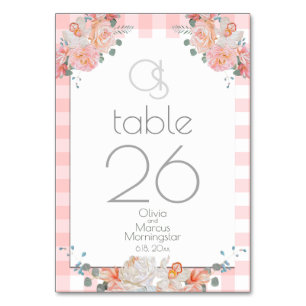 Wedding Table Card   Monogram Coral Floral BOHO