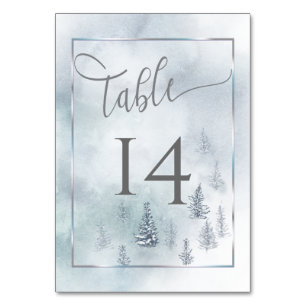 Wedding Table Card Silver Blue Winter Wonderland