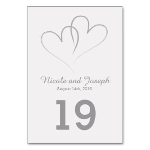 Wedding Table Card - Two Silver Hearts intertwined