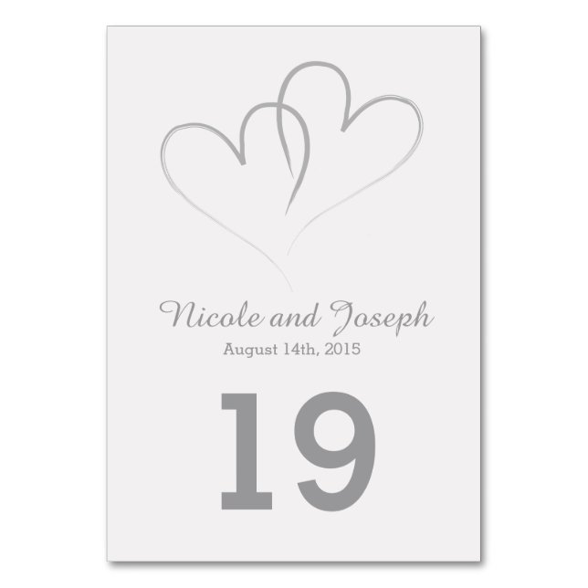 Wedding Table Card - Two Silver Hearts intertwined (Front)