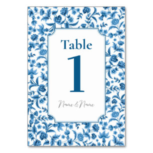 Wedding Table Chintz Blue & White Floral Ditsy Table Number