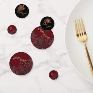 Wedding Table Confetti Burgundy Rose Gold Foil