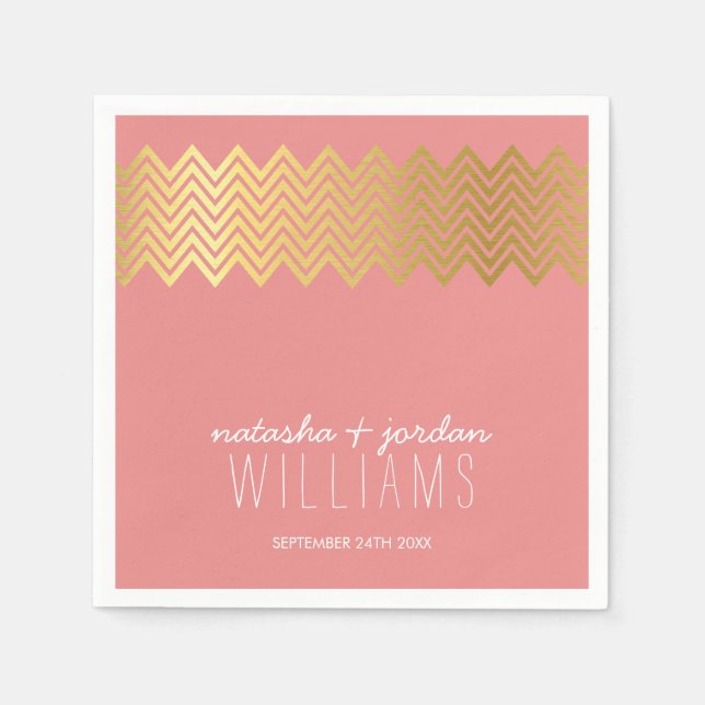 WEDDING TABLE DECOR chevron pattern gold coral Napkin (Front)