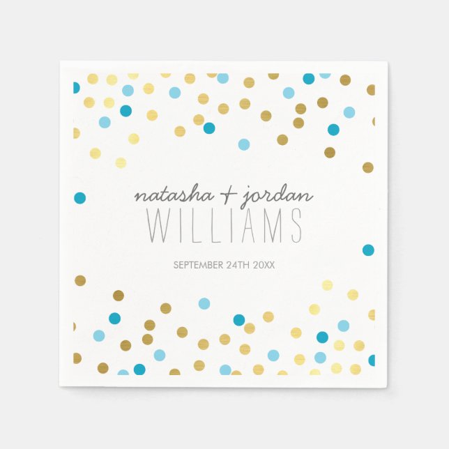WEDDING TABLE DECOR cute confetti spots gold blue Napkin (Front)