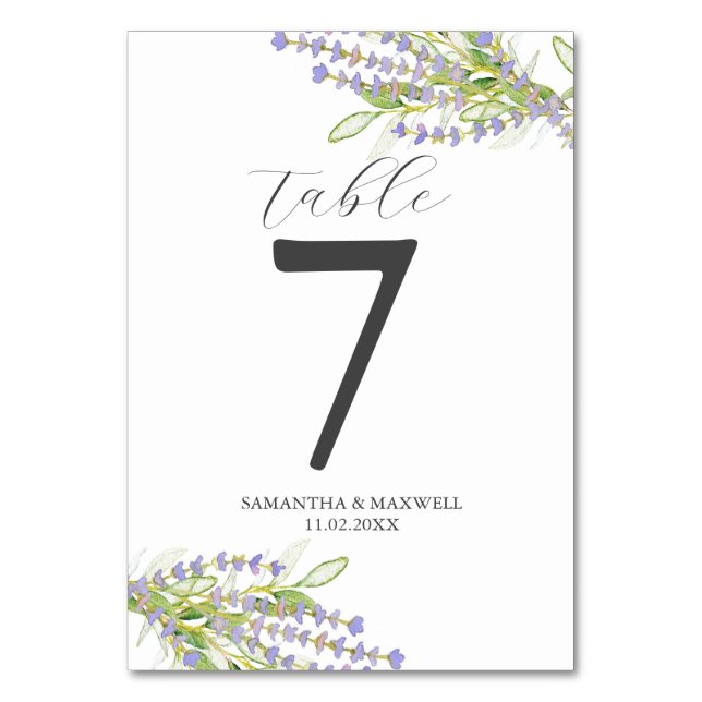 Wedding Table Number Botanical Lavender (Front)