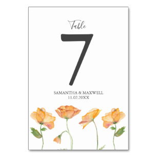 Wedding Table Number Botanical Orange Flowers