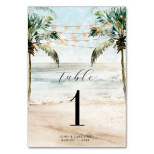 Wedding table number card boho beach palms