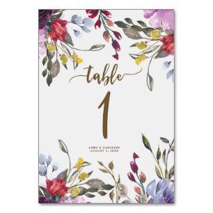 Wedding table number card boho wildflower