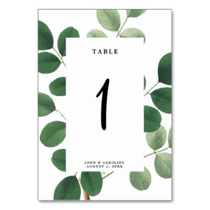 Wedding table number card botanical
