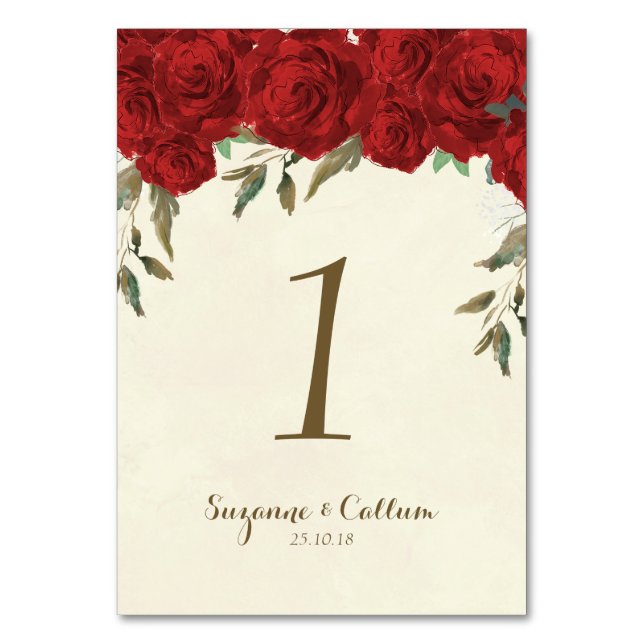 Wedding table number card ivory floral (Front)