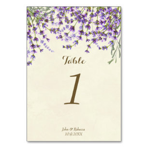 wedding table number card lavender flowers