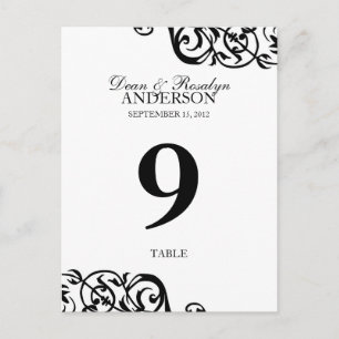 Wedding table number card party reception B&W
