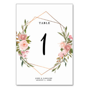 Wedding table number card rose gold geometric