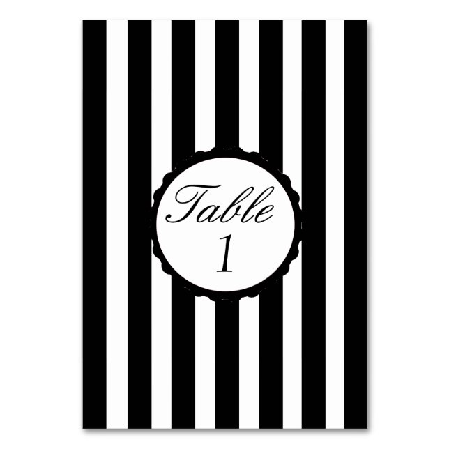 Wedding Table Number Card Striped Black White (Back)