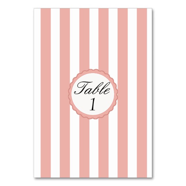 Wedding Table Number Card Striped Pink White Cards (Front)