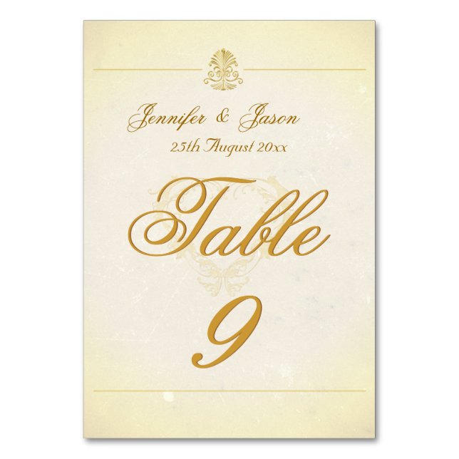 Wedding Table Number Card Vintage Parchment Paper (Front)