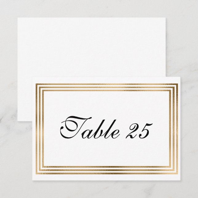Wedding table number card with gold foil border (Front/Back)