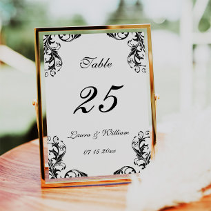 Wedding Table Number Cards   Black Damask Design