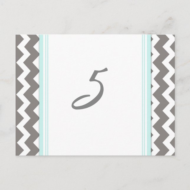 Wedding Table Number Cards Blue Grey Chevron (Front)