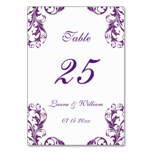 Wedding Table Number Cards Eggplant Damask