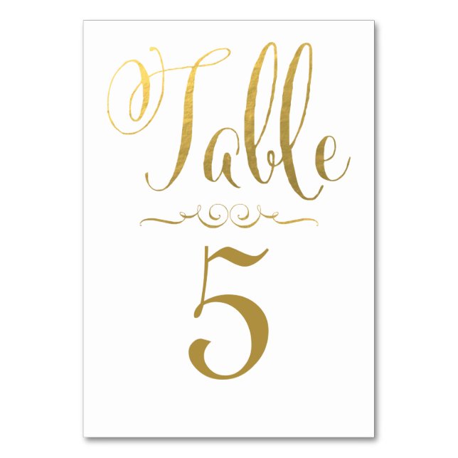 Wedding Table Number Cards Gold Foil Personalised (Front)