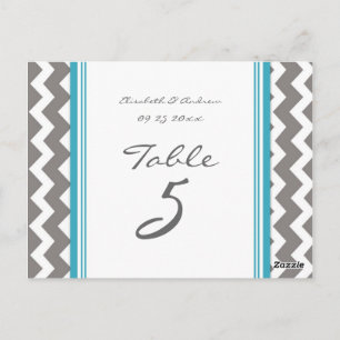 Wedding Table Number Cards Grey Blue Chevron