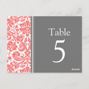 Wedding Table Number Cards Grey Coral