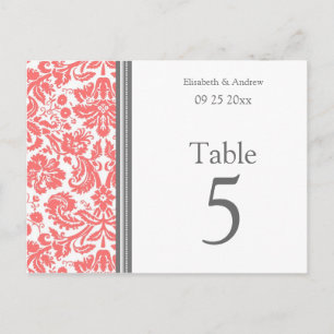 Wedding Table Number Cards Grey Coral