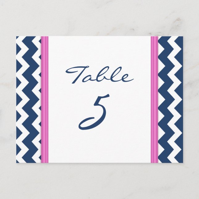 Wedding Table Number Cards Pink Blue Chevron (Front)