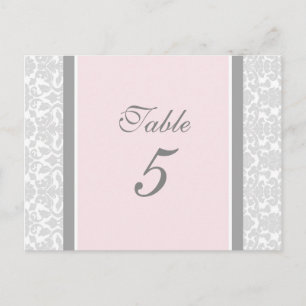 Wedding Table Number Cards Pink Grey Damask